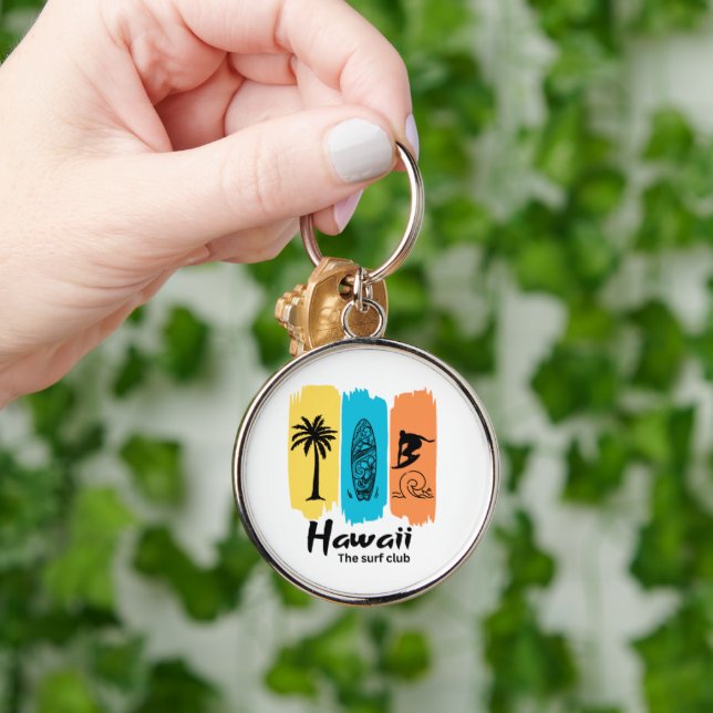 Retro Hawaii surfklubb  Rund Silverfärgad Nyckelring (Hand)