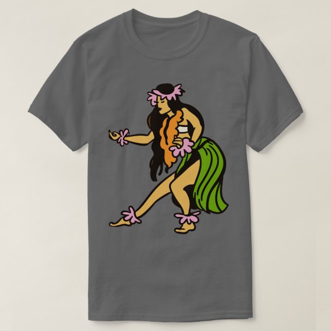 Retro Hawaiian Hula Girl Illustration T Shirt (Design framsida)