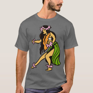 Retro Hawaiian Hula Girl Illustration T Shirt