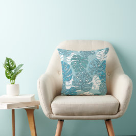 Retro Hawaiian Monstera Löv Coola Blues Kudde