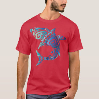Retro Hawaiian Summer Blue Tribal Sharks Manar Wom T Shirt