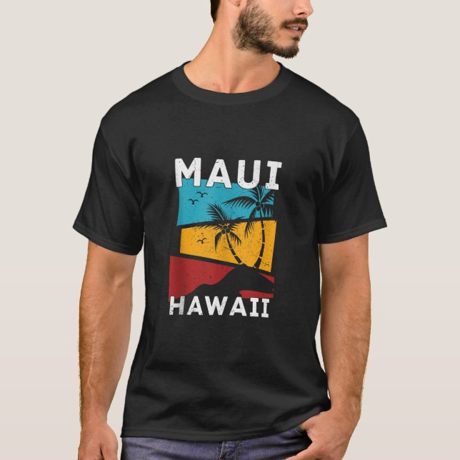 Retro Hawaiian Summer Vacation Handflatan Träd Mau T Shirt (Framsida)
