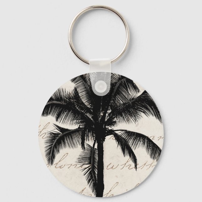 Retro Hawaiian Tropical Handflatan Träd Silhouette Nyckelring (Framsida)
