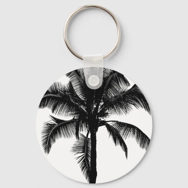 Retro Hawaiian Tropical Handflatan Träd Silhouette Nyckelring (Framsida)