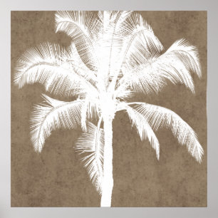 Retro Hawaiian Tropical Handflatan Träd Silhouette Poster