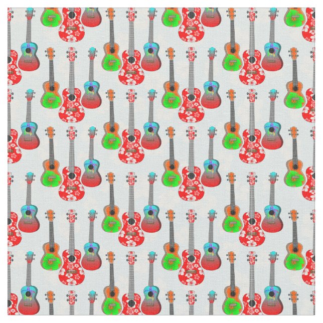 Retro Hawaiian Ukulele Blommigt Tyg (Närbild)