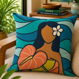 Retro hawaiianskt Anthurium Lady Ocean Art Kudde
