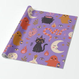 Retro Häxig Halloween Katter Spöken & Magi Presentpapper