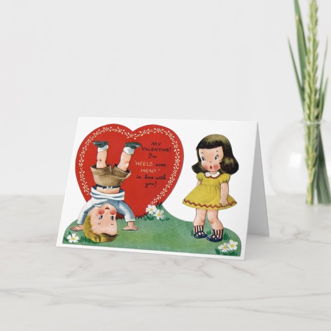 Retro Head over Heels Valentine Day Card Helgkort (Framsida)