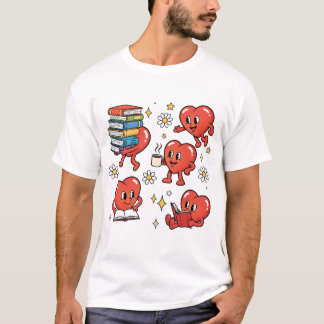 Retro Heart Book Lovers T Shirt
