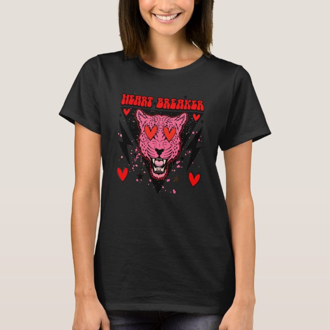 Retro Heart Breaker Valentine's Day Tiger Love T Shirt (Framsida)