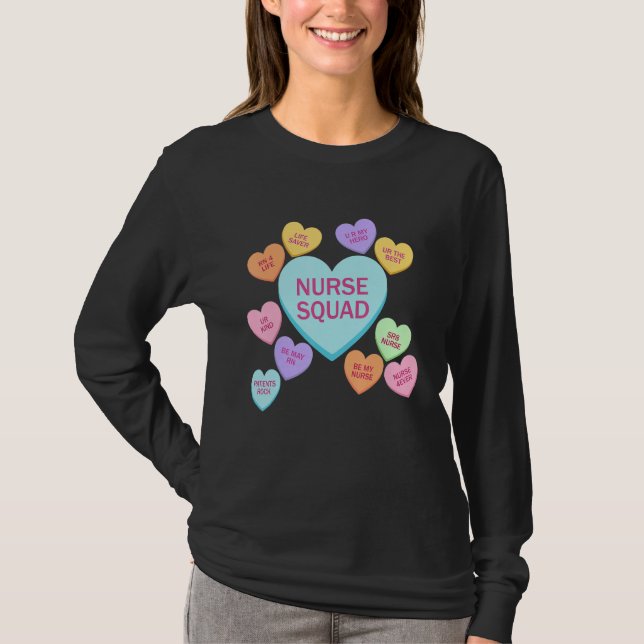 Retro Heart Funny Nurse Squad Happy Valentines Day T Shirt (Framsida)