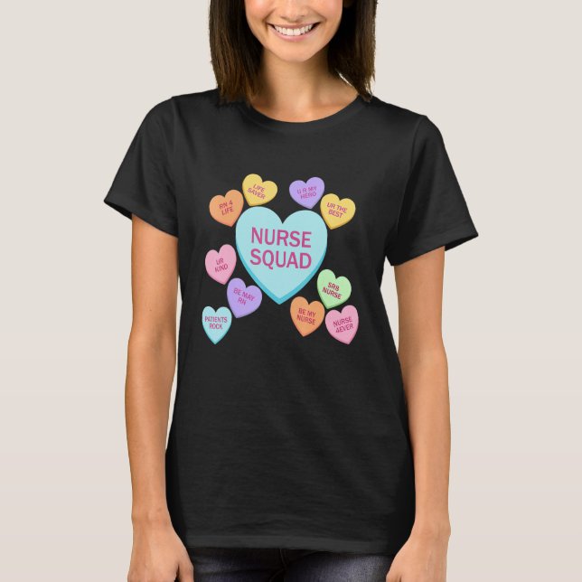 Retro Heart Funny Nurse Squad Happy Valentines Day T Shirt (Framsida)