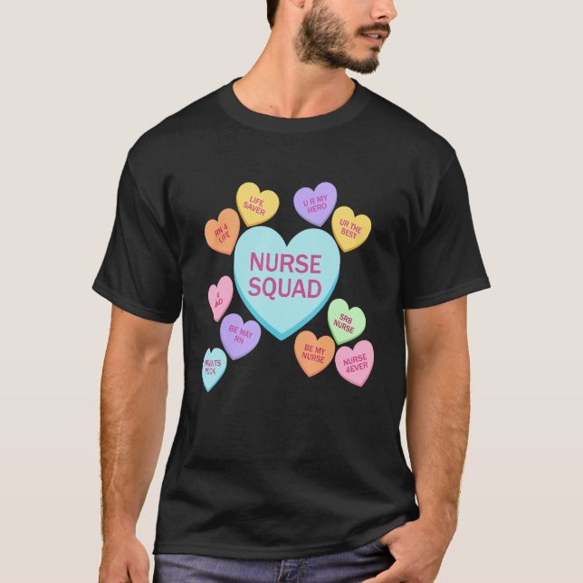 Retro Heart Funny Nurse Squad Happy Valentines Day T Shirt (Framsida)