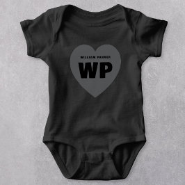 Retro Heart Monogram Newborn Black Outfit Anpassni T Shirt