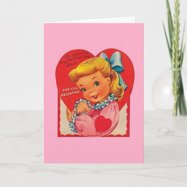 Retro Heart på Sleeven Alla hjärtans dagskort Helgkort (Framsida)