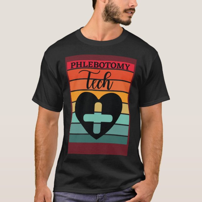 Retro Heart Phlebotomist Phlebotomy Tech Technicia T Shirt (Framsida)