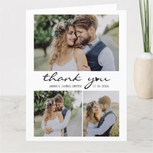 Retro Heart Script 4 Photo Collage Bröllop Tack Kort