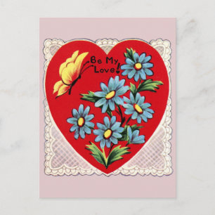 Retro Heart Snöre och Flowers Valentine Vykort