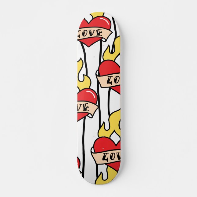 Retro Heart Tattoo Mini Skateboard Bräda 18,5 Cm (Framsida)