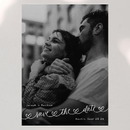 Retro Hearts Black White Photo Modern Wedding Spara Datumet