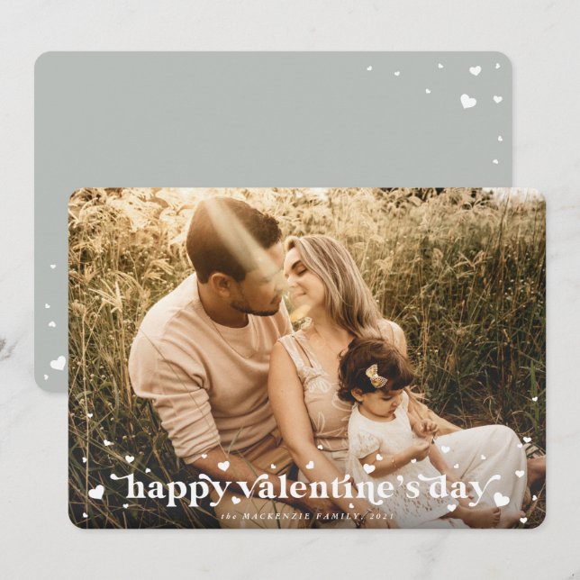 Retro Hearts Glad Alla hjärtans dag-fotokort Meddelande (Fram/baksida)