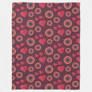 Retro Hearts och Circles Mönster Fleecefilt