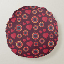 Retro Hearts och Circles Mönster Rund Kudde