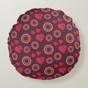 Retro Hearts och Circles Mönster Rund Kudde