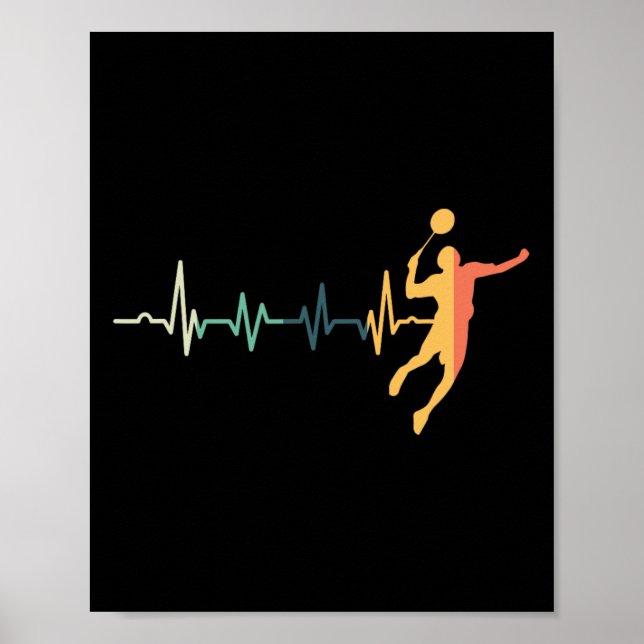 Retro Heartslag Badminton Player Shuttle Trainer R Poster (Framsidan)