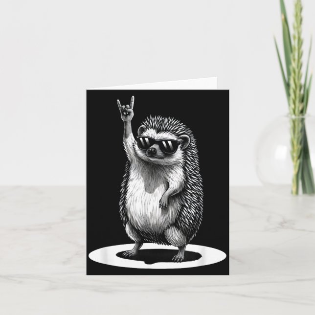 Retro Hedgehog Rock Music Men Kids Women Funny Ani Kort (Framsida)