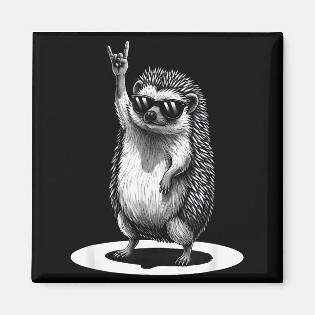 Retro Hedgehog Rock Music Men Kids Women Funny Ani Magnet (Framsidan)