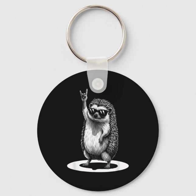Retro Hedgehog Rock Music Men Kids Women Funny Ani Nyckelring (Framsida)