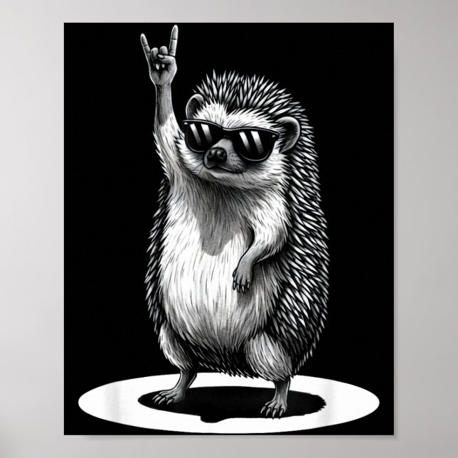 Retro Hedgehog Rock Music Men Kids Women Funny Ani Poster (Framsidan)