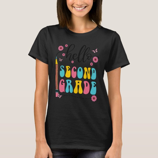 Retro Hej andra Klass Lärare andra Klass tillbaka  T Shirt (Framsida)