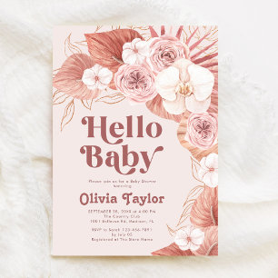 Retro Hej Baby Botanical Girl Baby Shower Inbjudningar