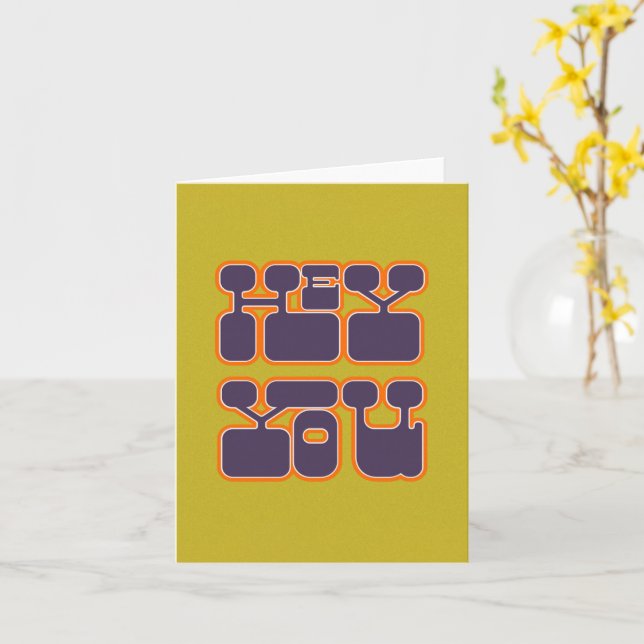 Retro Hej, din Lila Grönt Kort (Gul blomma)