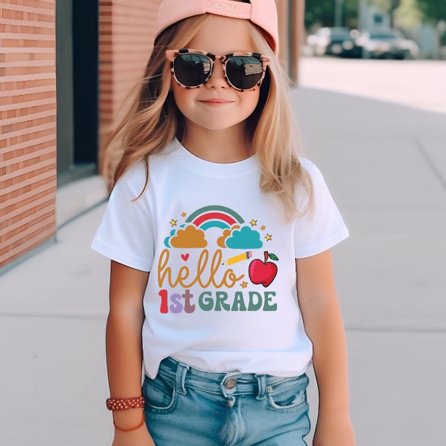 Retro "Hej First Klass" Första skoldagen T Shirt (Skapare uppladdad)