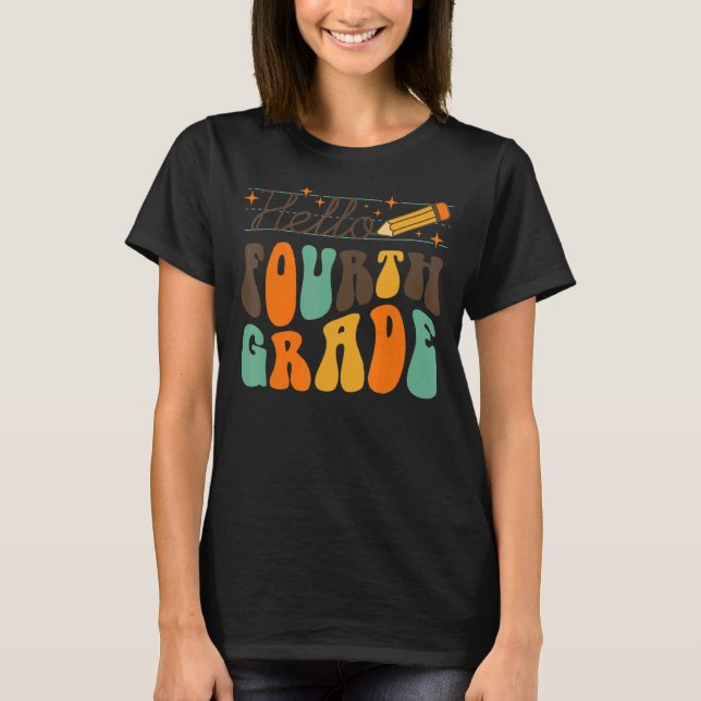 Retro Hej Fjärde Klass-teamet Back to school Teach T Shirt (Framsida)