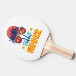Retro Hej Sommar Strand Vibbar Palmträd Bakgrund Pingisracket