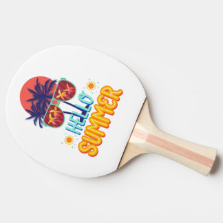 Retro Hej Sommar Strand Vibbar Palmträd Bakgrund Pingisracket