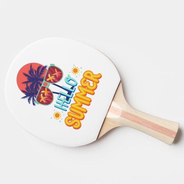 Retro Hej Sommar Strand Vibbar Palmträd Bakgrund Pingisracket (Baksidan )