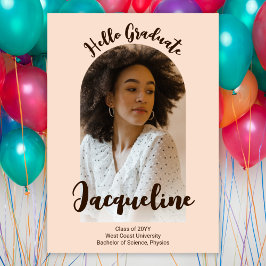 Retro Hej Student 2025 Peach Script Arch Photo Inbjudningar