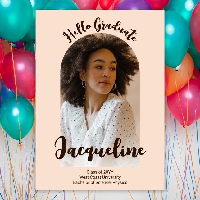 Retro Hej Student 2025 Peach Script Arch Photo Inbjudningar (Skapare uppladdad)