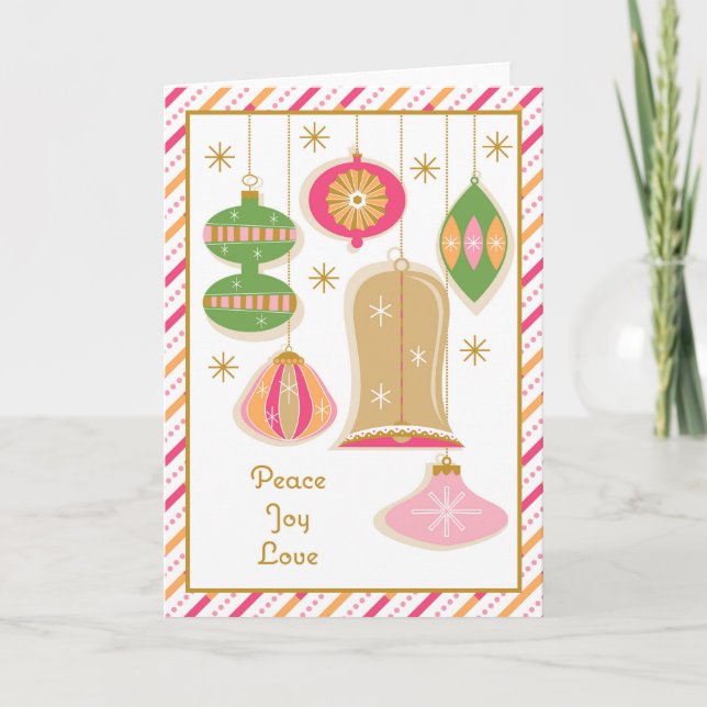 Retro Helgdag Baubles Greeting Card - Rosa Tack Kort (Framsida)