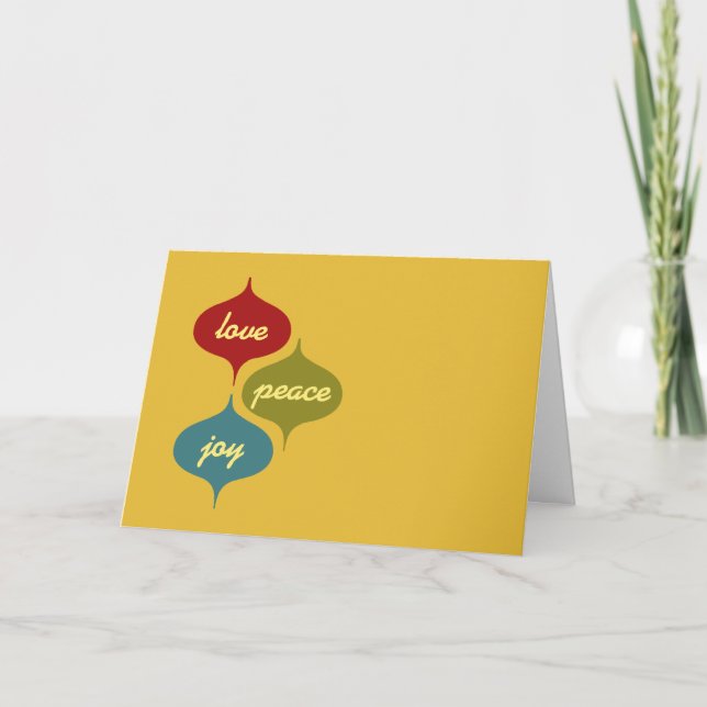 Retro helgdag card kärlek, fred, glädje helgkort (Framsida)
