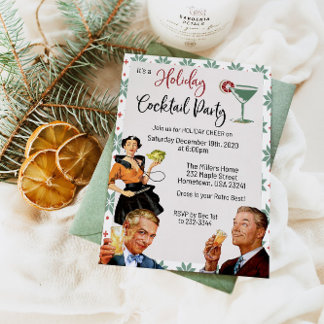 Retro Helgdag Cocktail Julfest Inbjudan