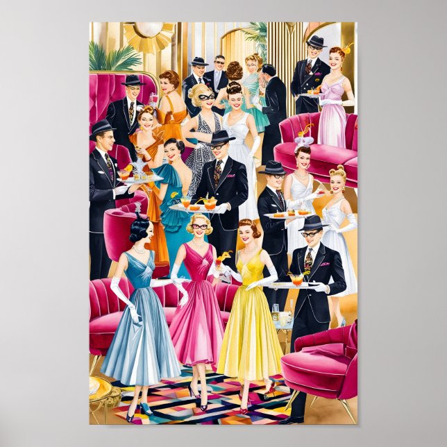 Retro Helgdag Cocktail Party Poster (Framsidan)
