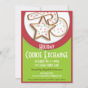 Retro Helgdag Cookie Exchange i rött och Grönt Inbjudningar