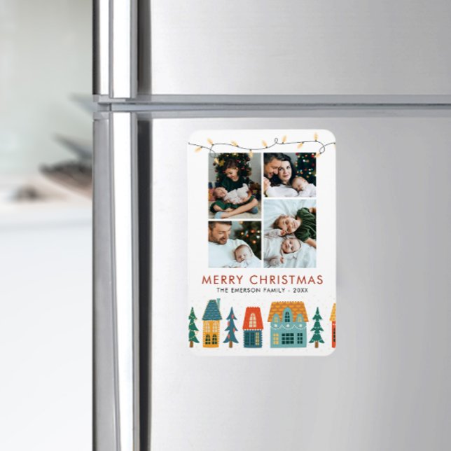 Retro-Helgdag-lagringskort Magnet (Retro Holiday Houses with Photo Magnet Card)